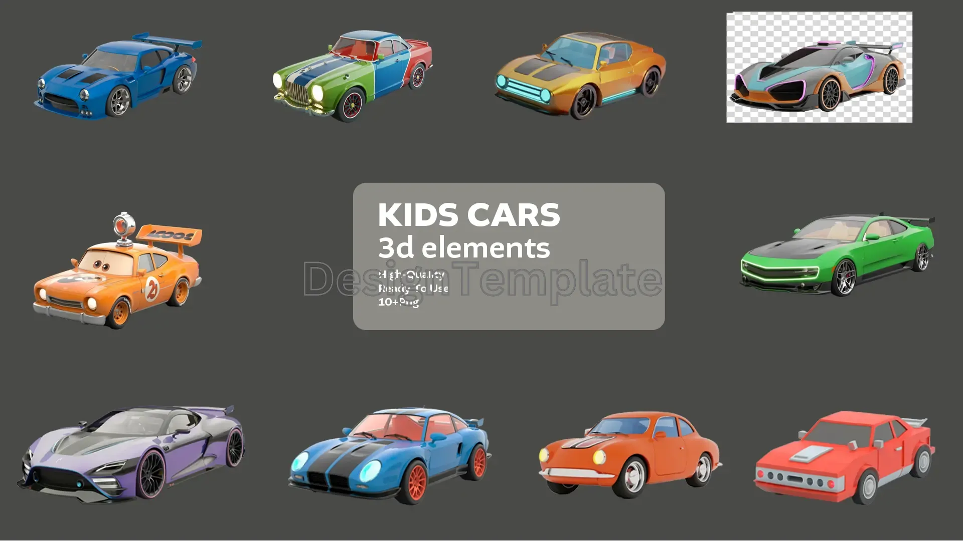 Playful Rides Vibrant 3D Kids Cars Graphics Pack